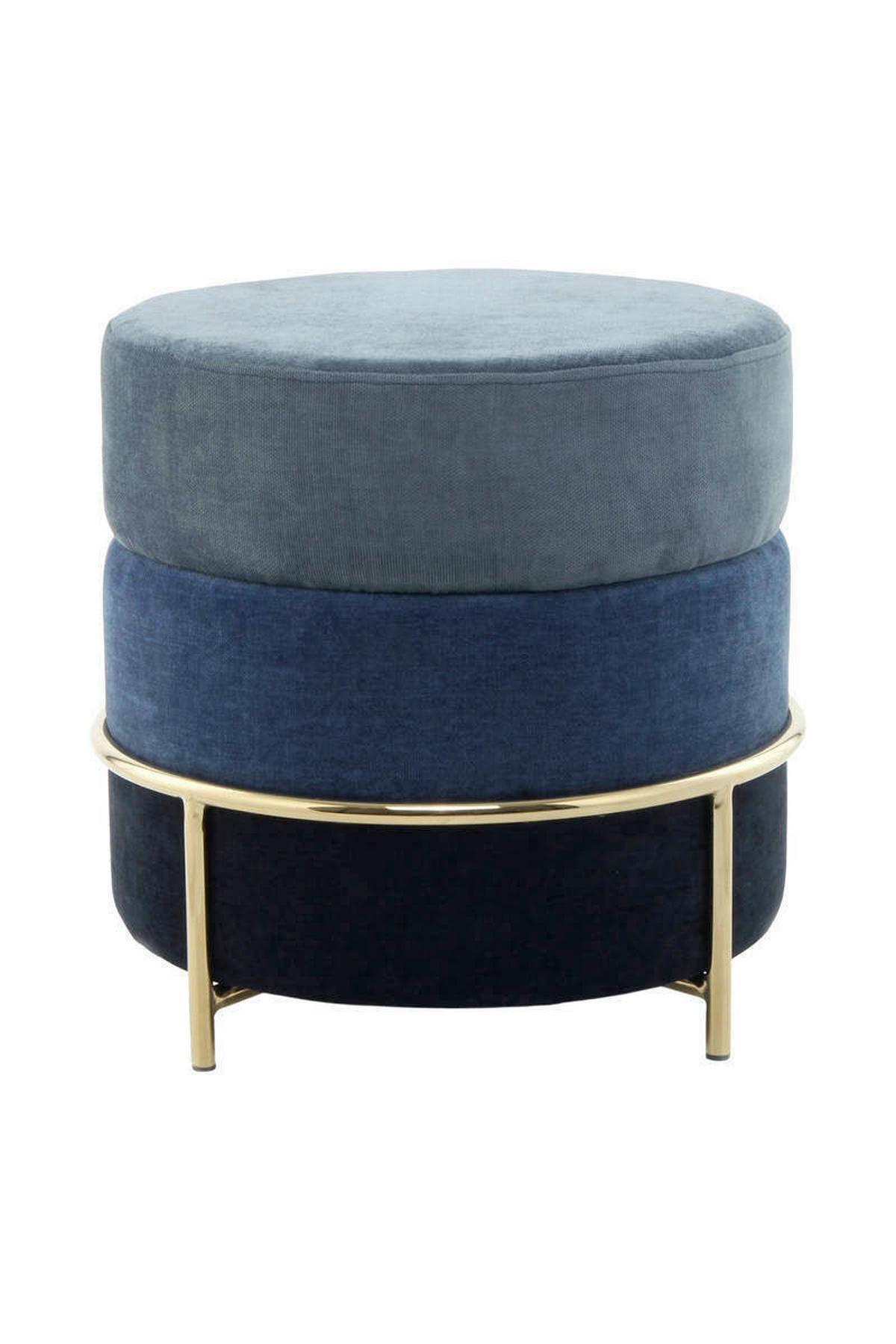 Hocker Pouf Struktur Blau H: 46 cm Rund - Blau/Goldfarben, Basics, Holzwerkstoff/Textil (48,5/46/48,5cm) - Kayoom