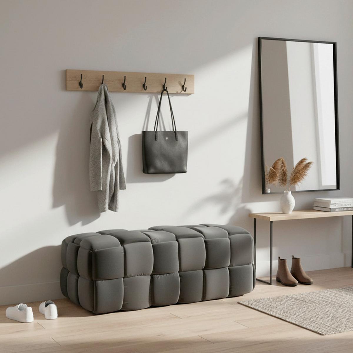Moderní lavice ELLA šedá, samet - šedá/černá, Moderní, dřevo/textil (118/47cm) - Bessagi Home