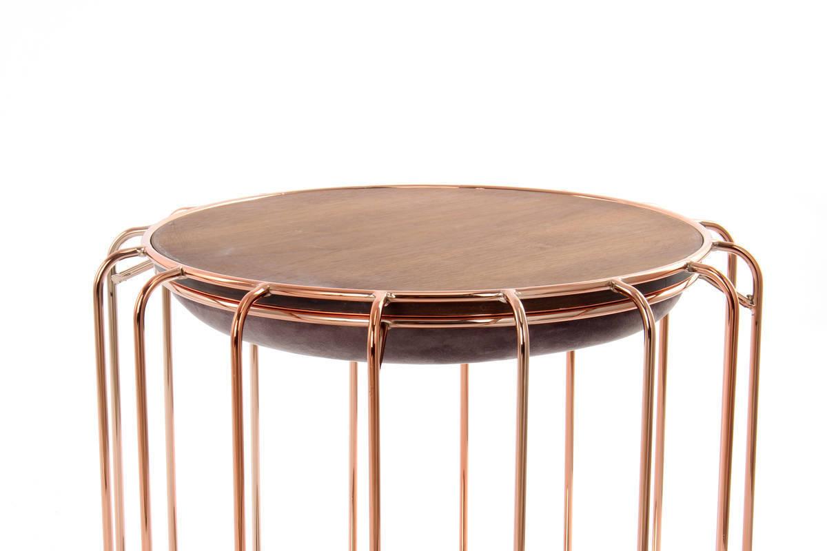 Beistelltisch/pouf 2 In 1 Comfortable Rosé/dunkelviolett - Violett/Kupferfarben, Basics, Glas/Holzwerkstoff (50/50/45cm) - Kayoom