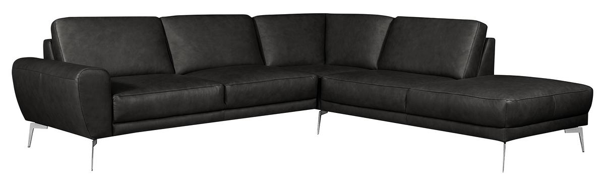 Ecksofa Spring Schwarz Chrom S: 273x250 cm - Chromfarben/Schwarz, Design, Leder (273/250cm) - Livetastic