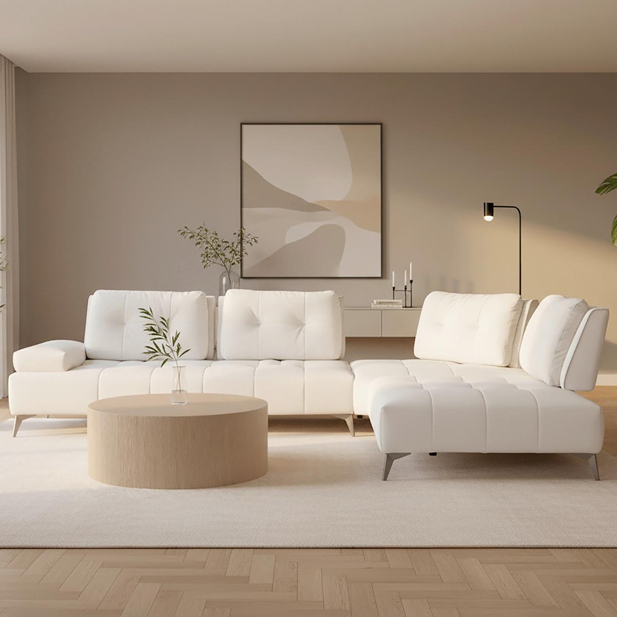 Sedací souprava ESTELLA krémová barva - krémová/tmavě šedá, Moderní, kov/dřevo (326/270cm) - Bessagi Home