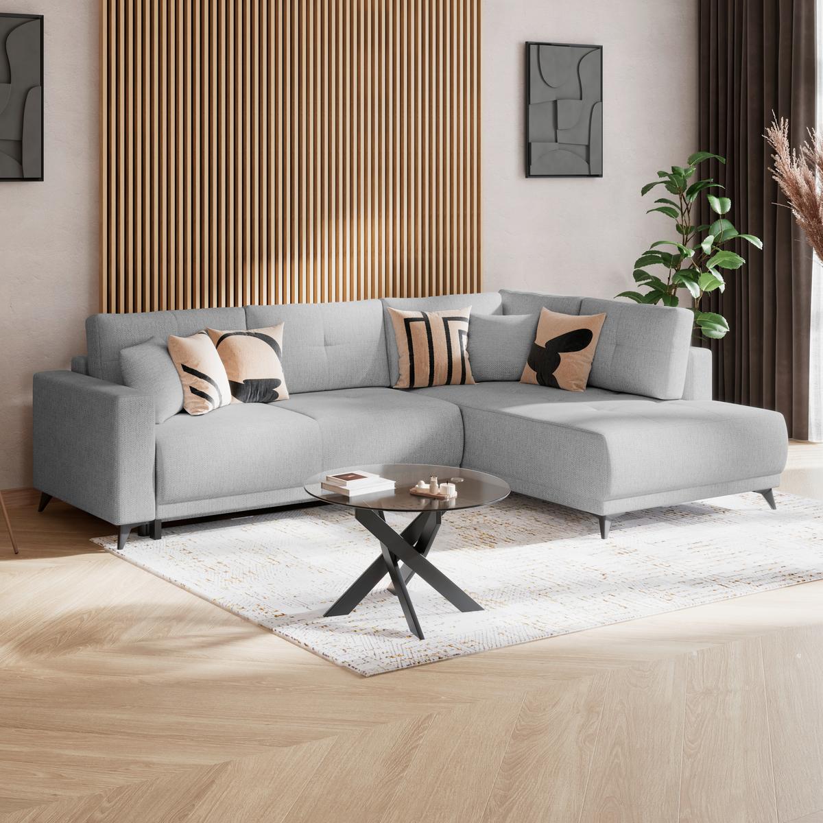 Rohová sedačka TEXAS, pravá, tmavosivá - čierna/tmavosivá, Konventionell, drevo (259/203cm) - Based