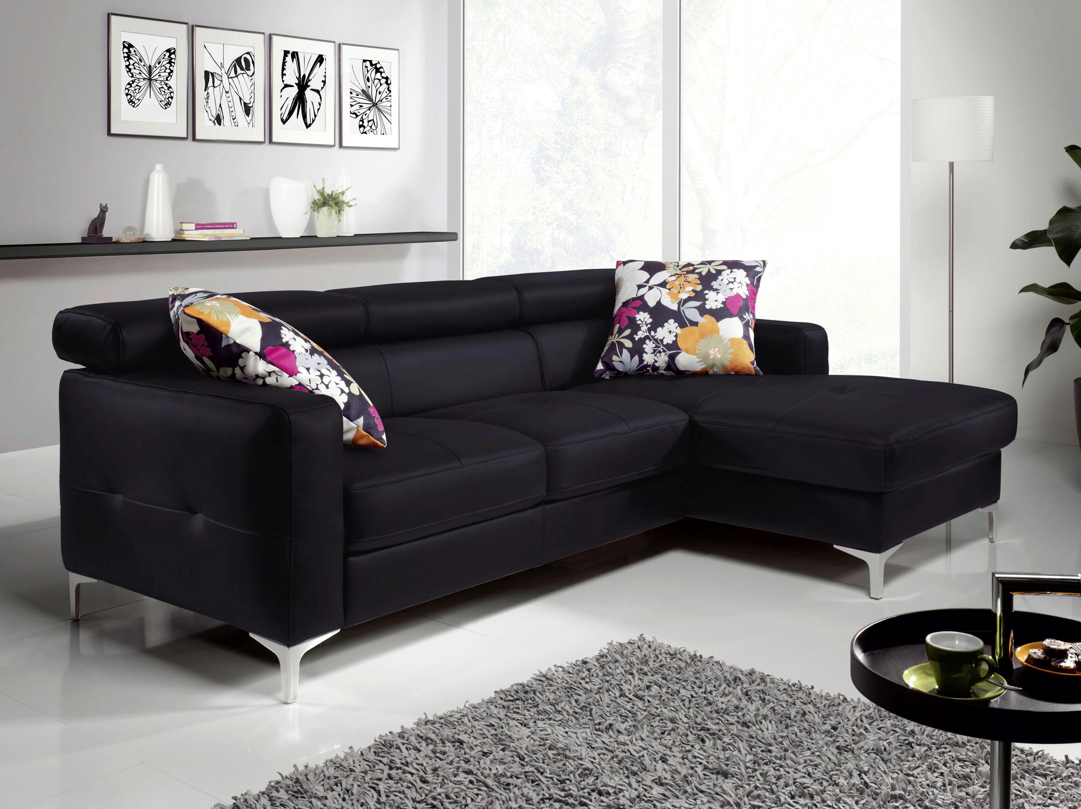 Ecksofa Mit Schlaffunktion Sammy Schwarz - Chromfarben/Schwarz, Design, Leder (227/168cm) - Livetastic