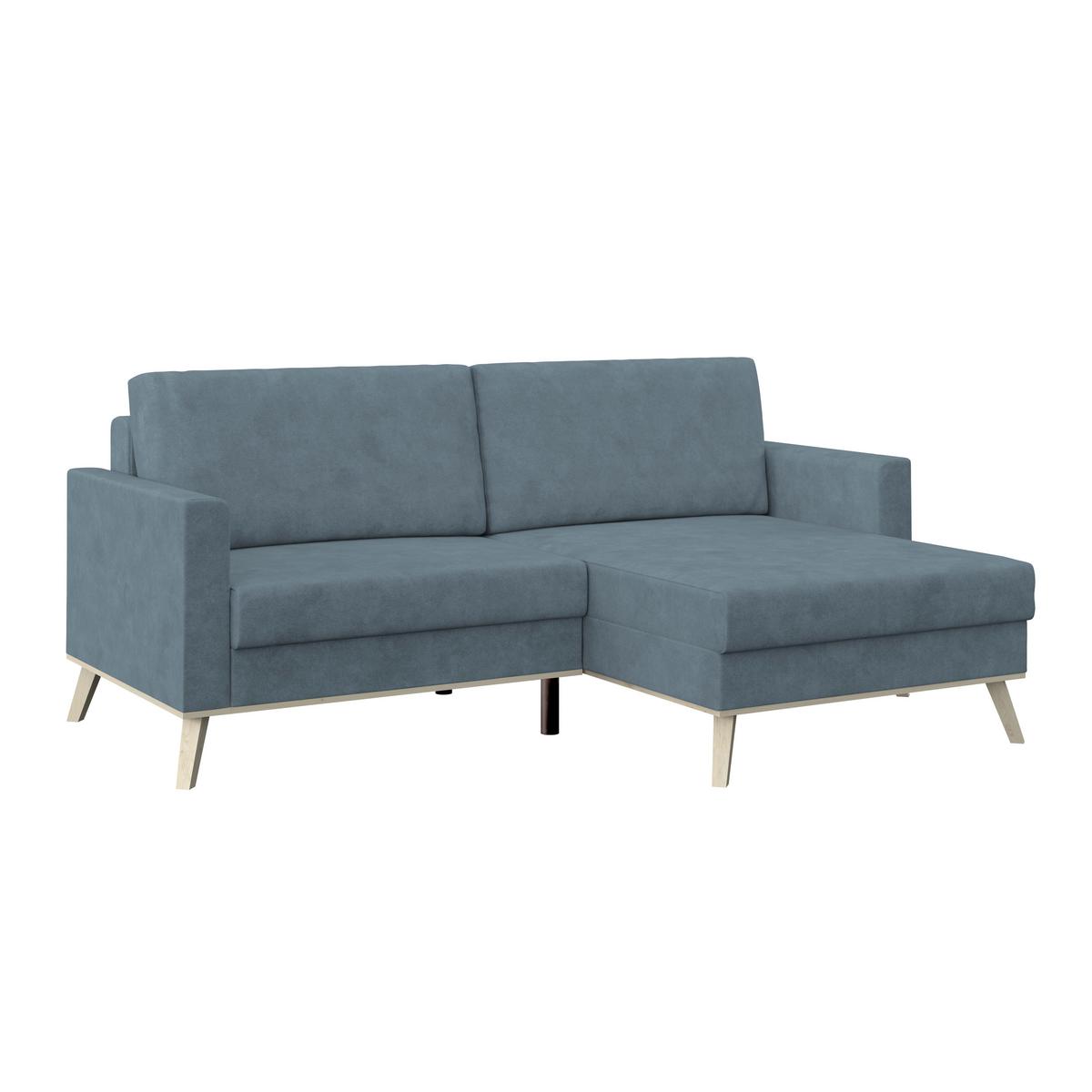 Ecksofa Mit Schlaffunktion & Bettkasten Carini Hellblau - Eichefarben/Creme, Basics, Textil (222/152cm)
