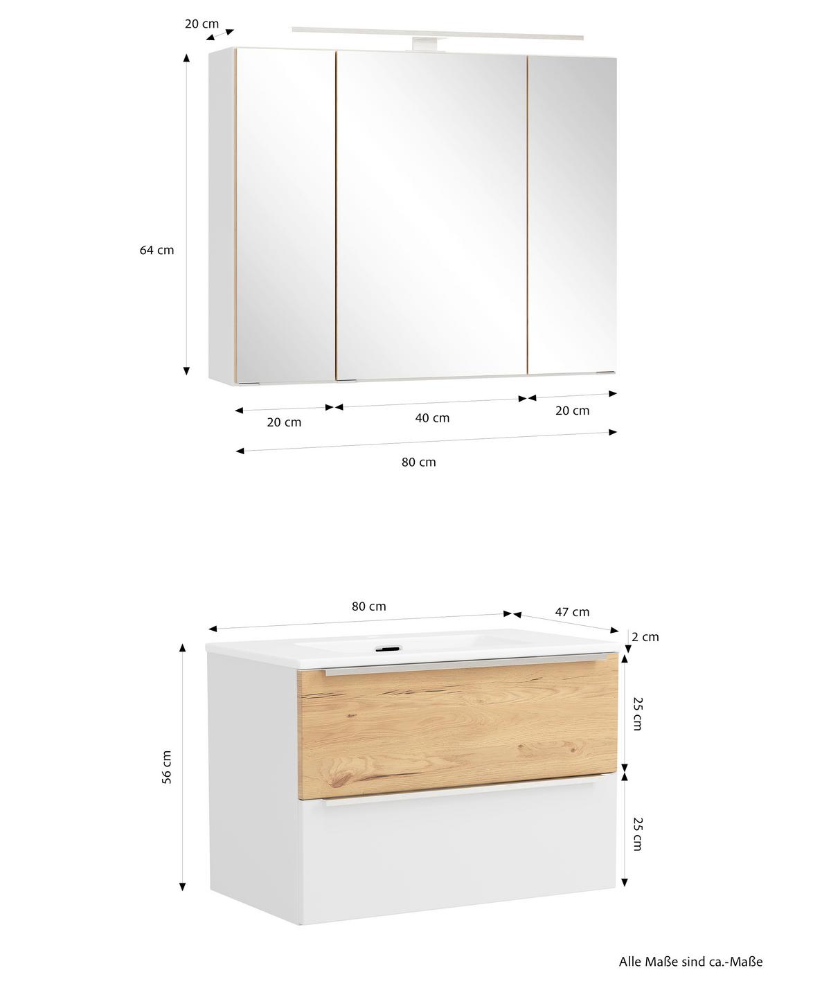 Badezimmer Verona Weiß/Wildeiche 2-teilig - Wildeiche/Weiß, Trend, Glas/Holzwerkstoff (80/200/47cm) - Held