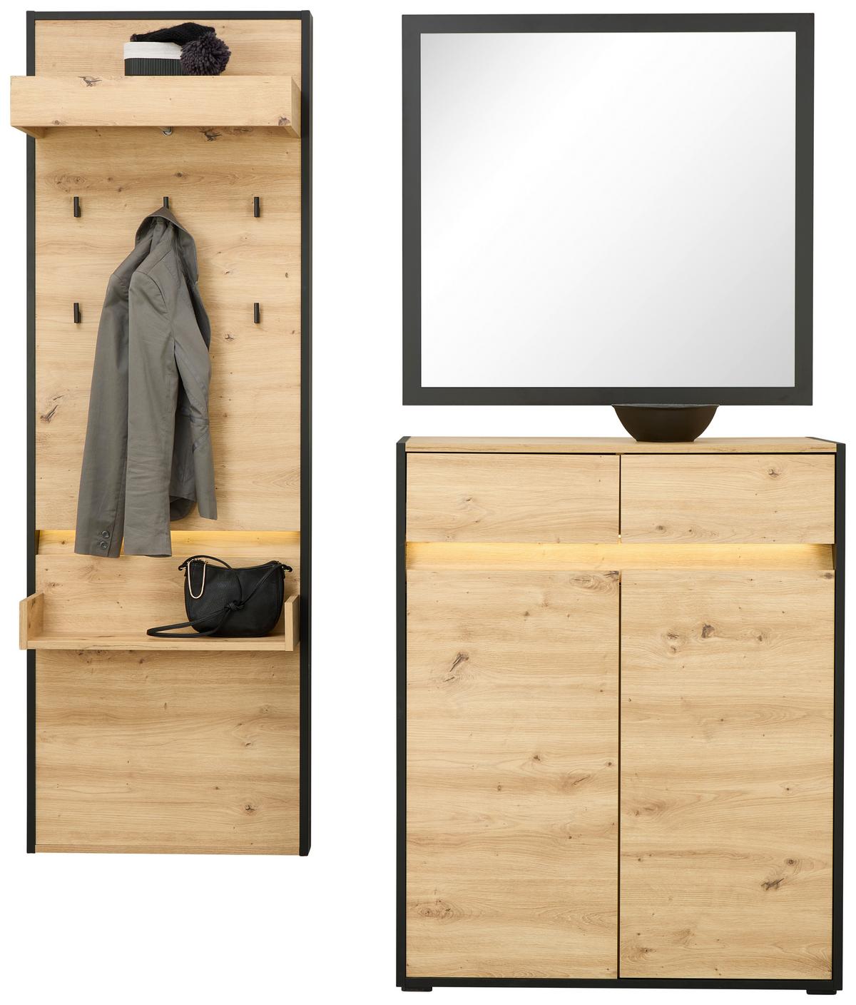 Wandspiegel Welcome B: 88,4, Schwarz Matt - Schwarz/Eiche Artisan, MODERN, Glas/Holzwerkstoff (88,3/84/2cm)