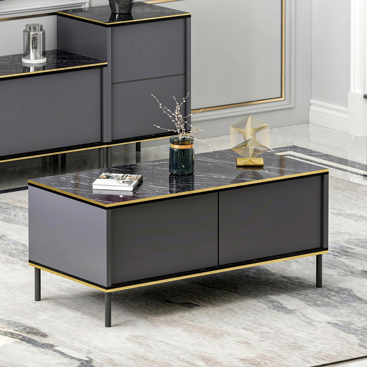 Couchtisch Imaj Anthrazit/schwarz B: 90 Cm - Anthrazit/Schwarz, Design, Holzwerkstoff/Metall (90/45/40cm) - Livetastic