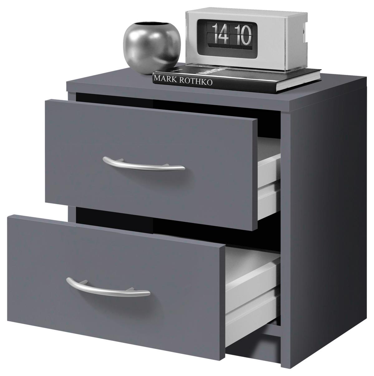 Nachtkästchen Pepe B: 38,5 cm Graphitfarben - Schwarz/Graphitfarben, Basics, Holzwerkstoff (38,5/39/28,2cm) - P & B