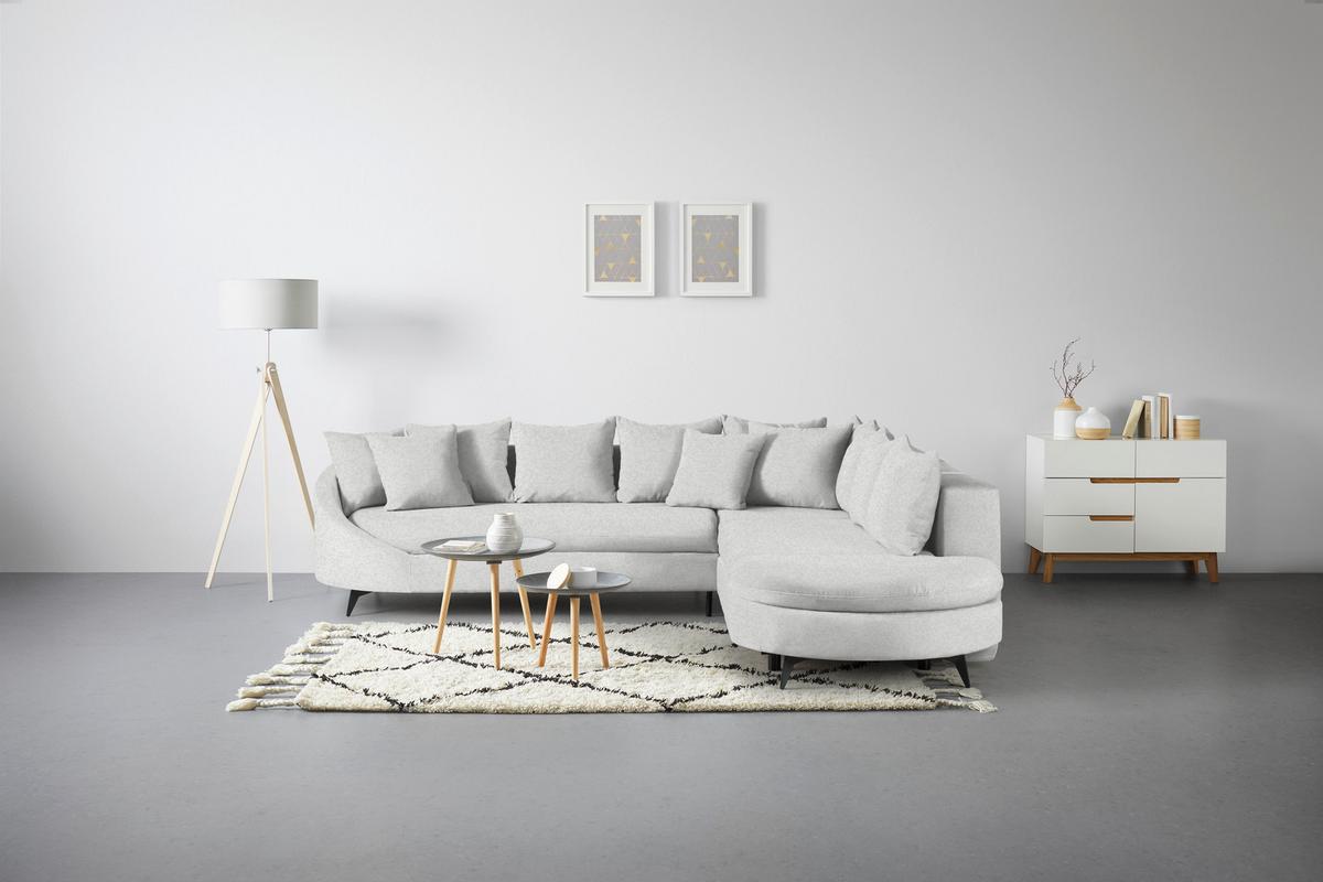 Rohová sedačka AXEL, pravá, krémová tkanina - černá/krémová, Moderní, kov/textil (291/250cm) - Mömax