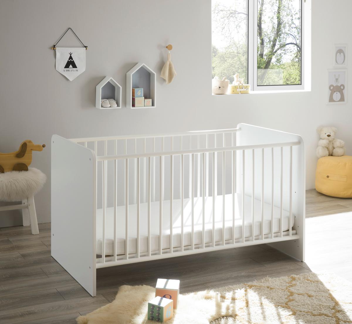 Rácsos Kiságy Alex - fehér, Konventionell, faalapú anyag/fa (82/81/144cm)