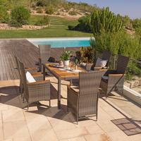 Gartengarnitur Korfu 7-Teilig Aus Poly-Rattan mit Kissen - Grau, MODERN, Holz/Kunststoff (150/90/75cm) - Luca Bessoni