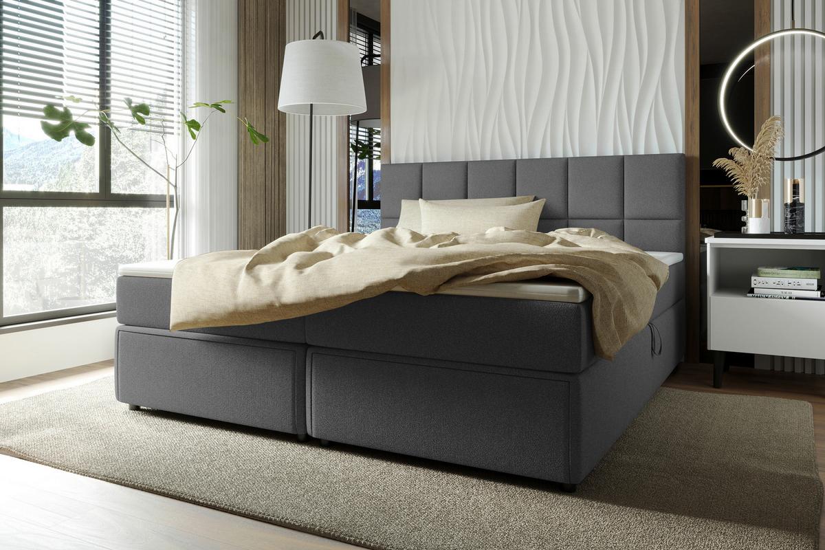 Boxspringbett Garda Mit Topper 160x200 - Anthrazit/Schwarz, KONVENTIONELL, Holzwerkstoff/Textil (160/200cm)
