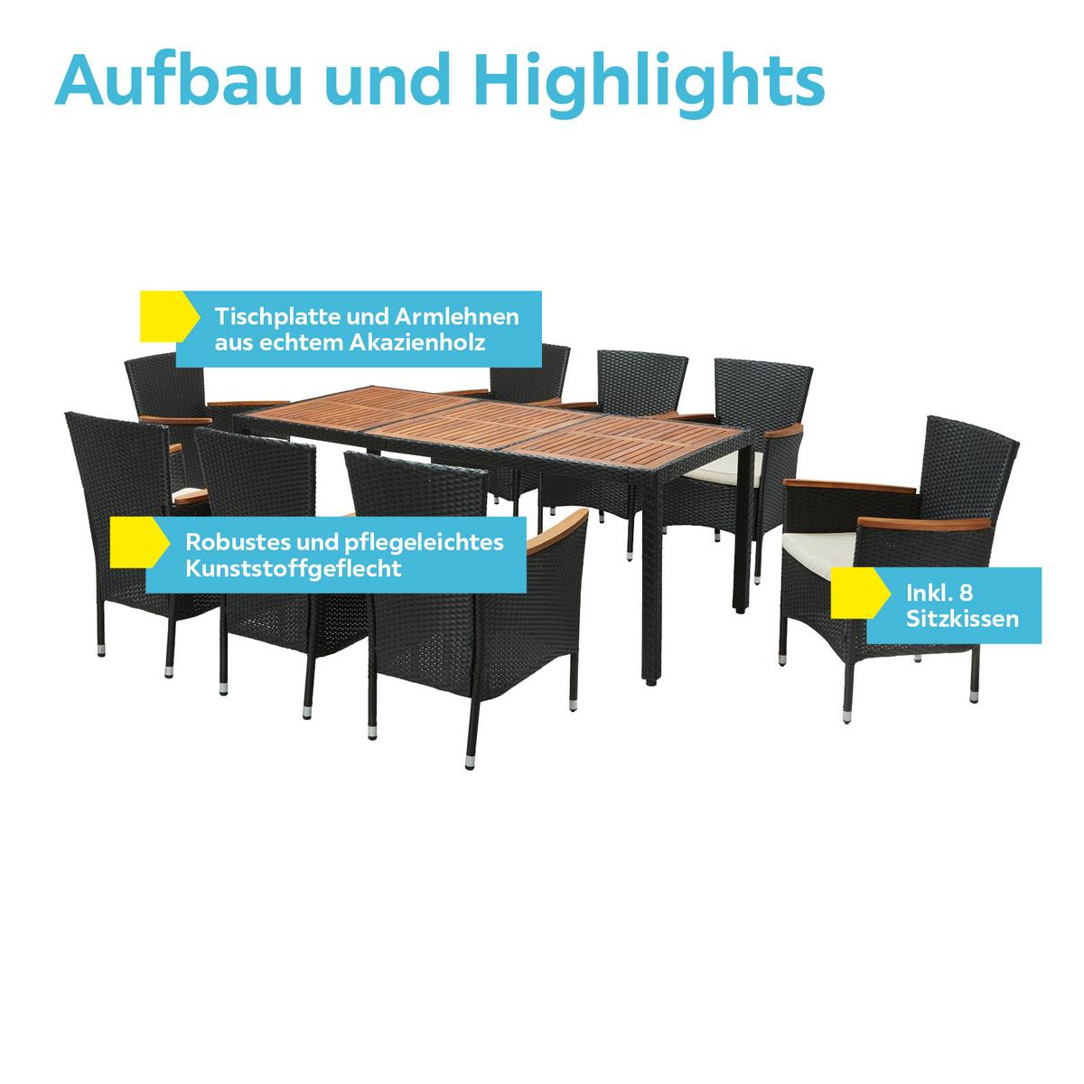 Gartengarnitur 9-Tlg Moa Polyrattan U. Holz mit Kissen - Beige/Schwarz, MODERN, Holz/Kunststoff - James Wood