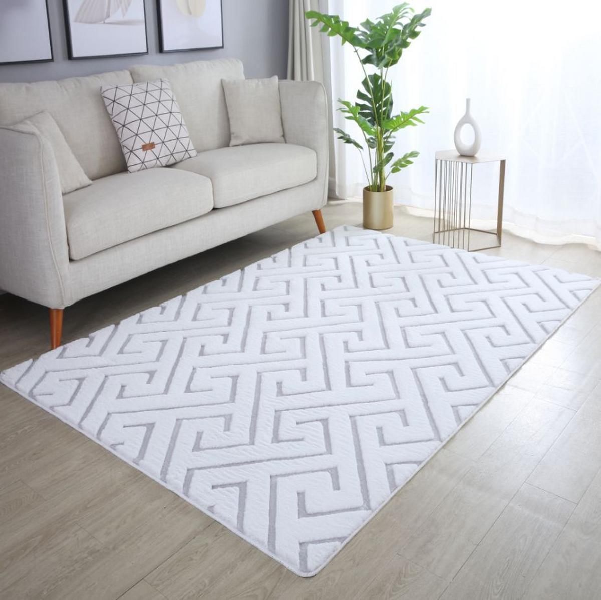Kožušinový koberec 3D 140x200 cm - biely/strieborný - biela/svetlosivá, Design, textil (140/200cm)