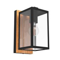 Außenleuchte Budrone 40 Watt Echtholz/Klarglas, Wandmontage - Schwarz/Braun, Natur, Glas/Metall (16,5/12/27cm) - Eglo