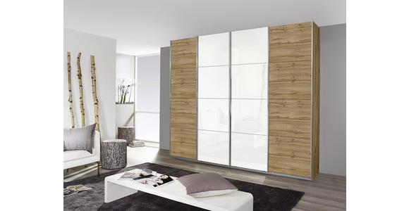 Schwebetürenschrank 271cm Bensheim, Weiß/ Eiche Dekor - Eichefarben/Weiß, MODERN, Holzwerkstoff (271/230/62cm) - James Wood