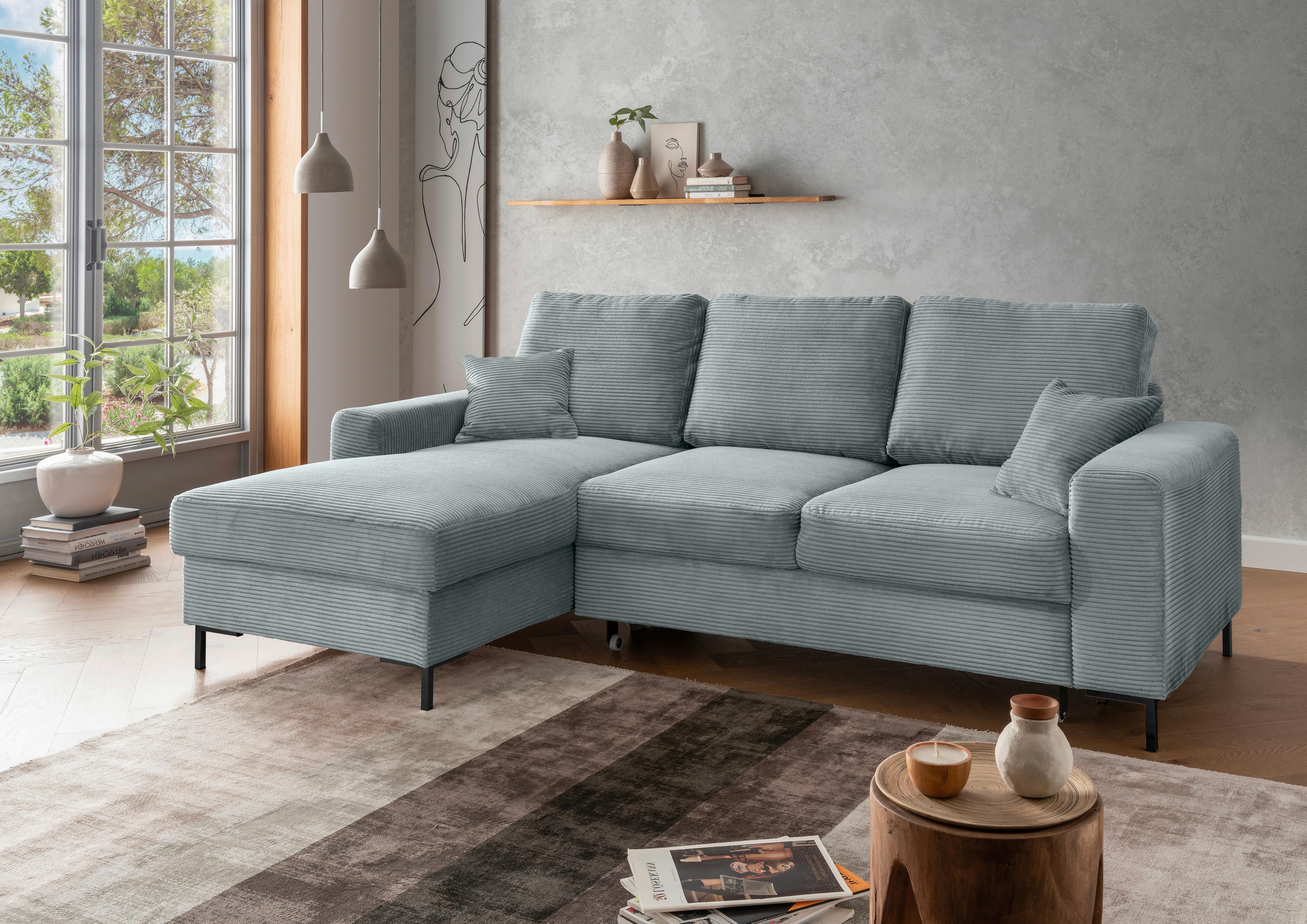 Eckschlafsofa Zona, Hellblau S: 143x237 Cm - Schwarz/Hellblau, KONVENTIONELL, Textil (143/237cm) - Livetastic