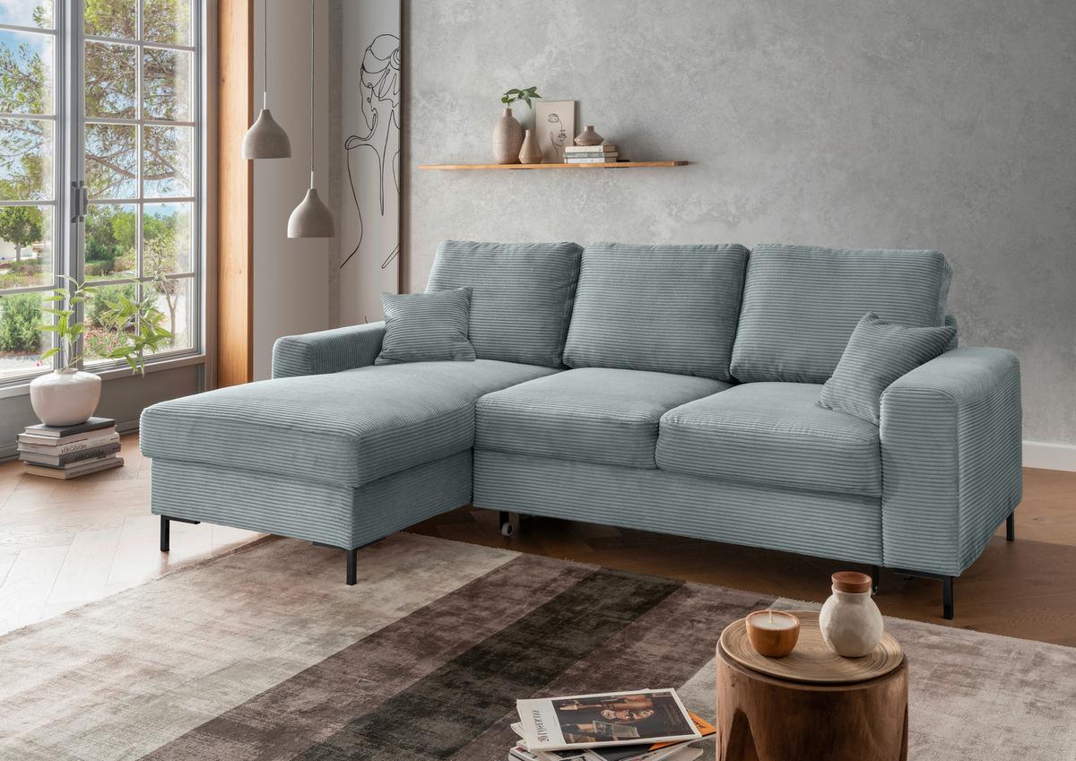 Eckschlafsofa Zona, Hellblau S: 143x237 Cm - Schwarz/Hellblau, KONVENTIONELL, Textil (143/237cm) - Livetastic