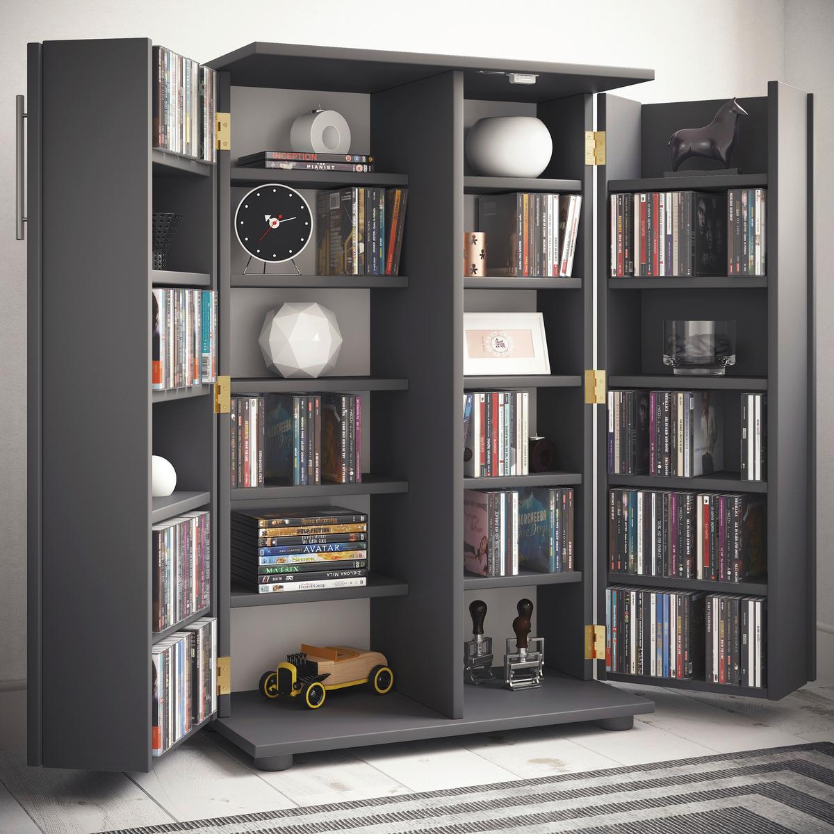 CD-Regal Engalo Anthrazit B: 60 cm - Anthrazit/Schwarz, Design, Holzwerkstoff (60/93/31cm) - MID.YOU