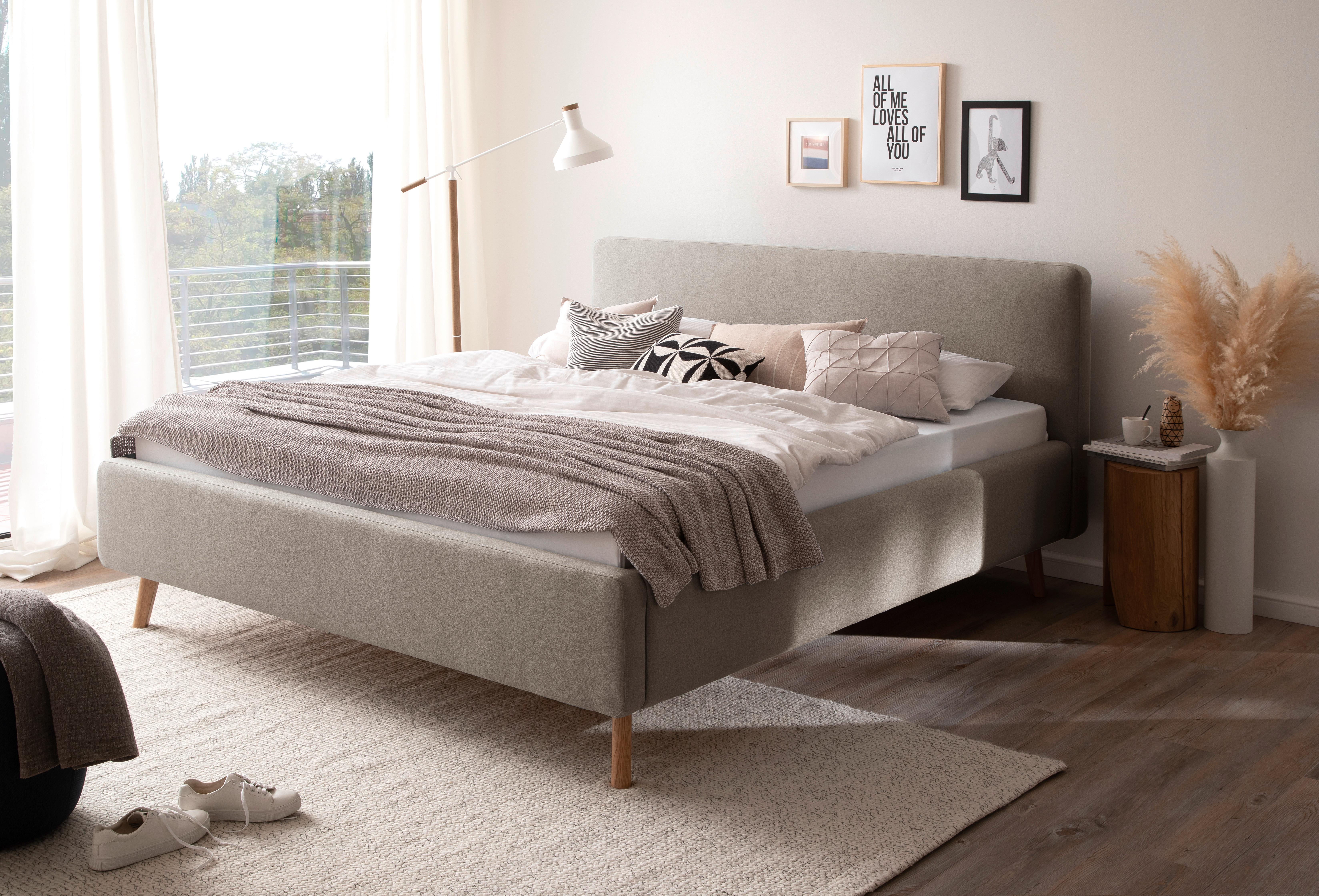 Polsterbett Mattis 180x200cm Taupe, inkl. Bettkasten - Taupe/Eichefarben, Design, Holz/Textil (180/200cm) - Livetastic
