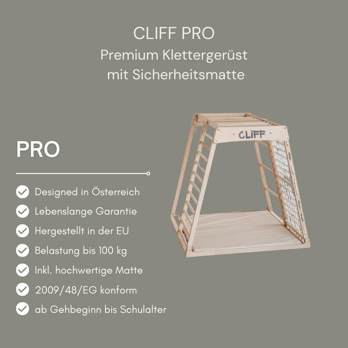 Premium Klettergerüst mit Sicherheitsmatte - Weiß, Basics, Holz (113/115/110cm) - CLIFF