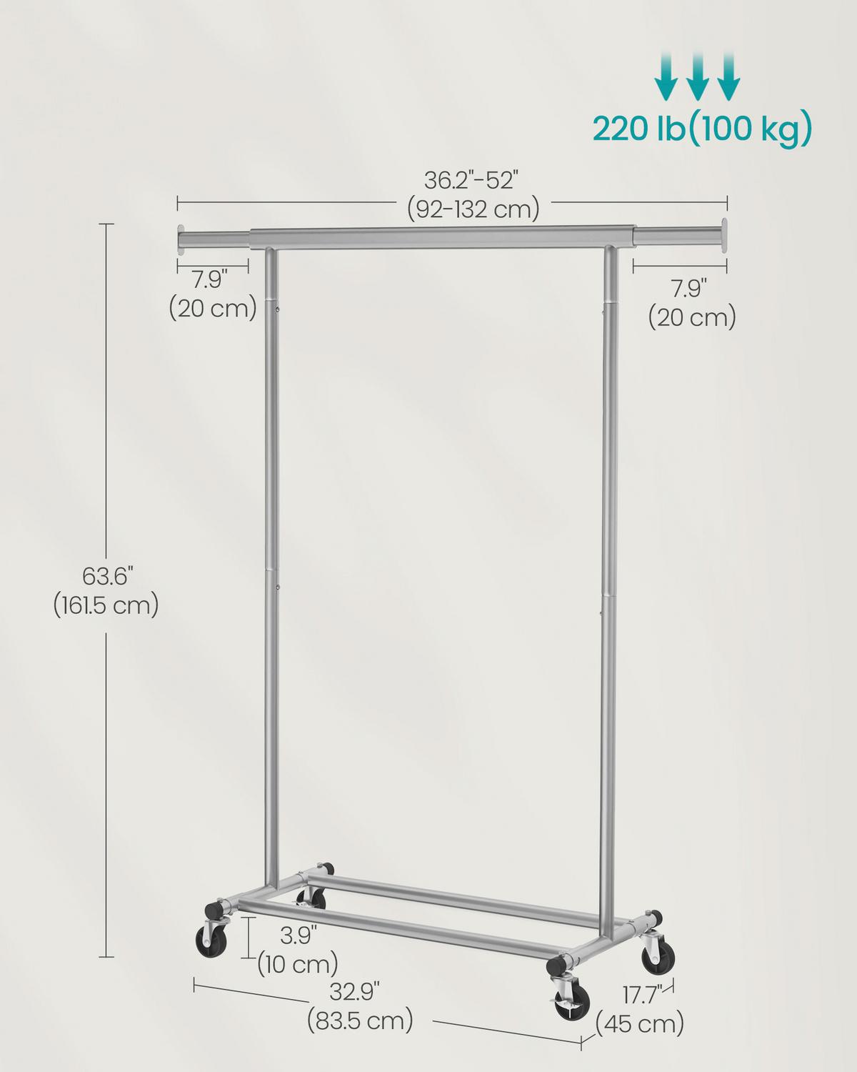 Kleiderwagen Grau B: 92 Cm - Grau, Basics, Kunststoff/Metall (92/161,5/45cm)