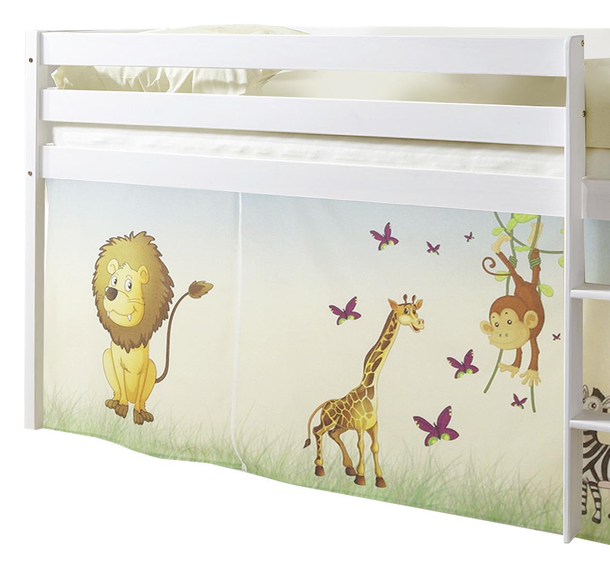 Kinderbett Malte 90x200cm Holz Massiv Weiß/Safari mit Vorhang - Multicolor/Weiß, Natur, Holz (90/200cm) - MID.YOU