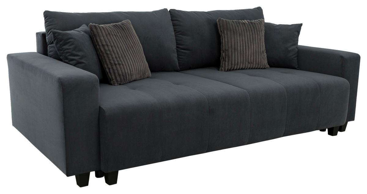 Ecksofa mit Bettfunktion Lily Velours anthrazit ,240x119cm - Anthrazit/Schwarz, Trend, Holz/Holzwerkstoff (240/119cm) - Luca Bessoni