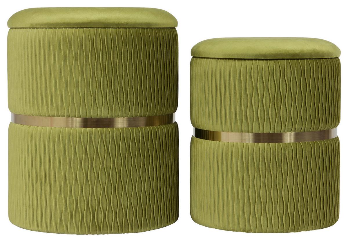 Sada taburetiek ZORA - zlatá/svetlozelená, Design, kov/textil (31,5/36/38/44/31,5/36cm)