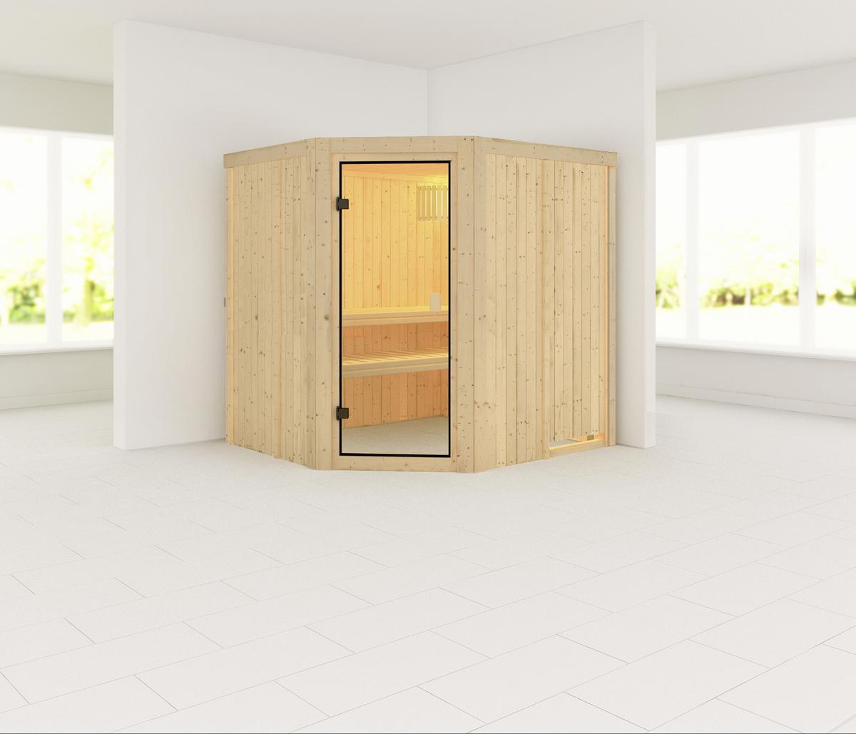 Sauna Toulon Mit Int. Steuerung 196x198x178 Cm - Naturfarben, MODERN, Holz (196/198/178cm) - Karibu