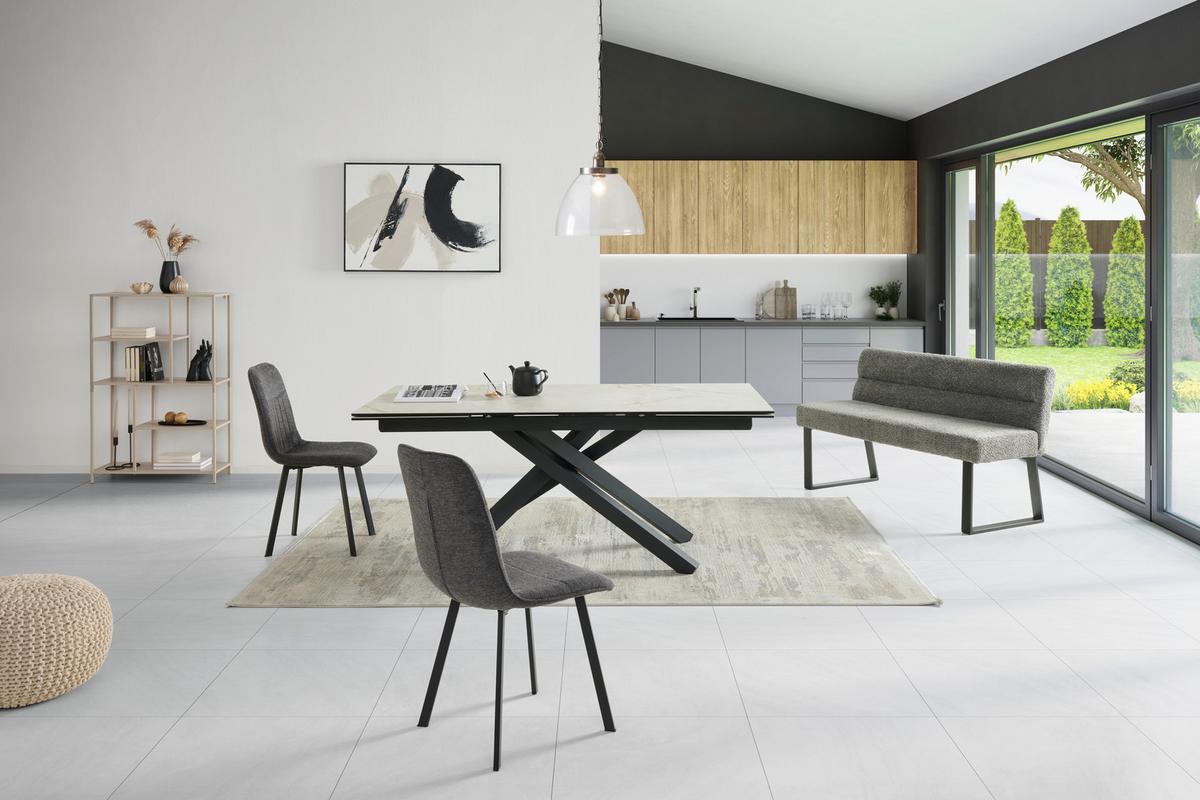 Sitzbank Kea Mit Lehne Grau, B: 140 Cm - Schwarz/Grau, KONVENTIONELL, Textil/Metall (140/83/61cm) - MID.YOU