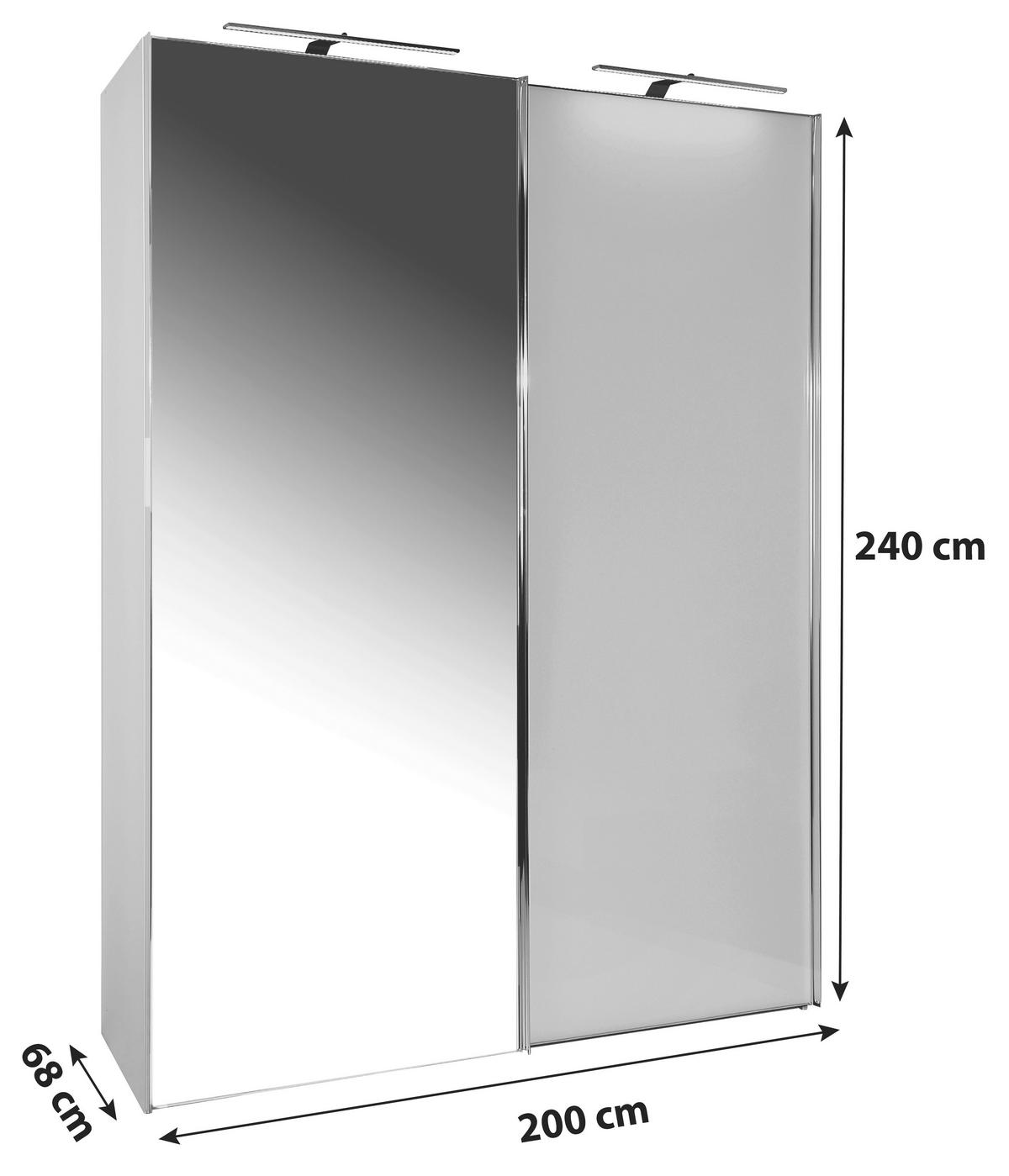 Schwebetürenschrank mit Spiegel 200cm Sonate Rom, Weiß - Weiß, MODERN, Holz/Holzwerkstoff (200/240/68cm) - Luca Bessoni