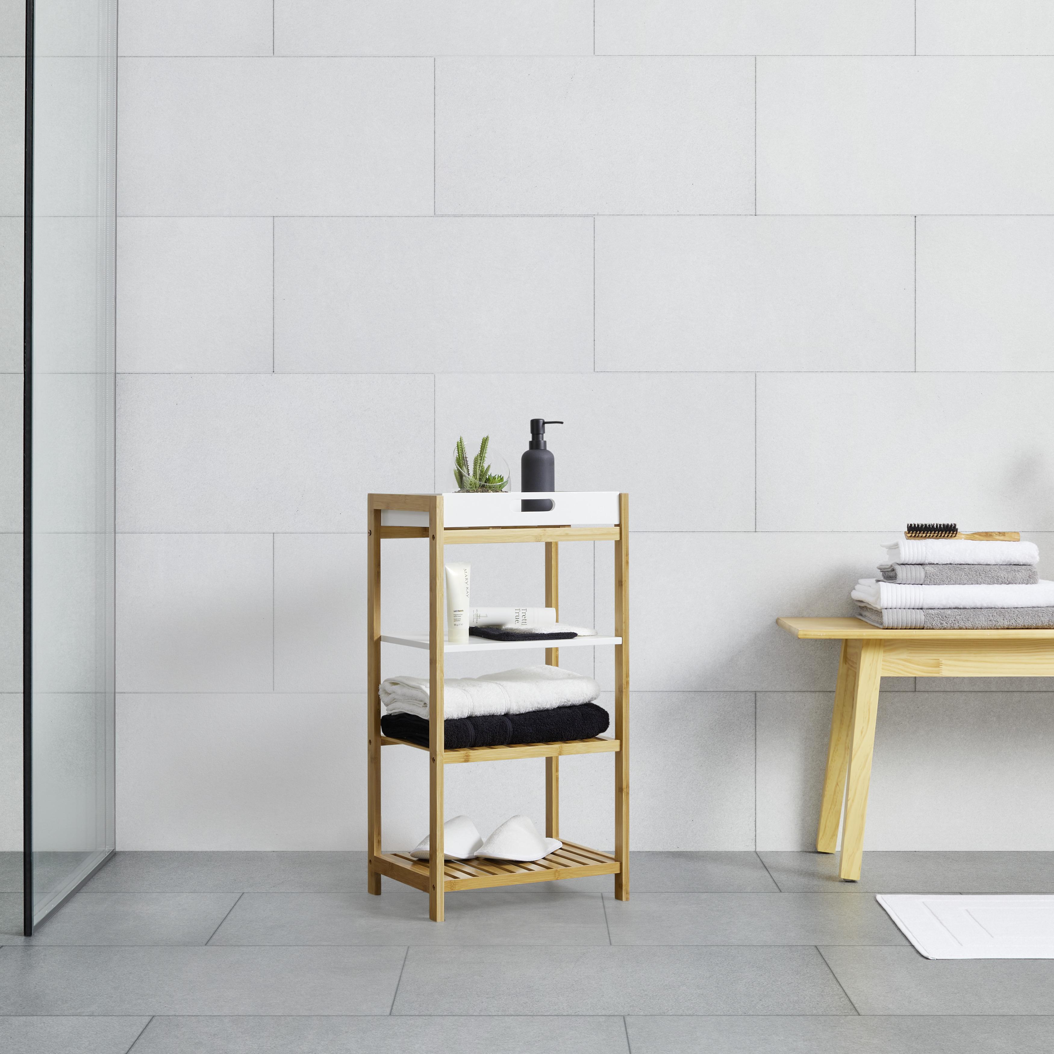 Regál Z Bambusu Mirela - bílá/přírodní barvy, Moderní, kompozitní dřevo/přírodní materiály (40/76/30cm) - Bessagi Home