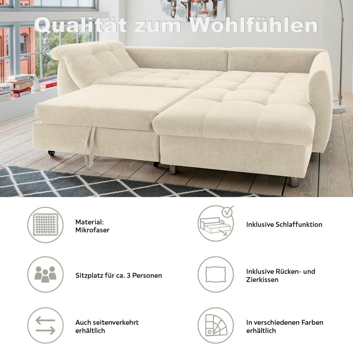 Ecksofa Mit Schlaffunktion Agira Beige 250x190cm - Chromfarben/Beige, Design, Textil (250/190cm) - Livetastic