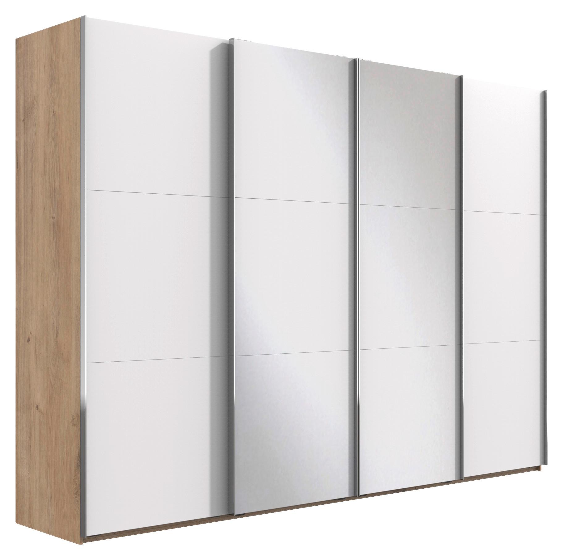 Schwebetürenschrank 350cm Level 36A, Weiß/Eiche - Eichefarben/Weiß, Basics, Glas/Holzwerkstoff (350/216/65cm) - MID.YOU