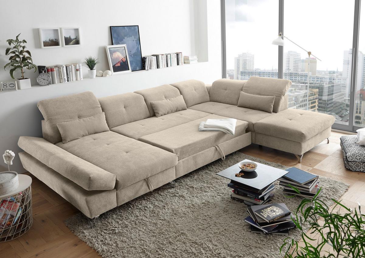 Ecksofa Melfi Sandfarben U: 168 Cm - Sandfarben/Silberfarben, MODERN, Textil (168/350/245cm) - MID.YOU