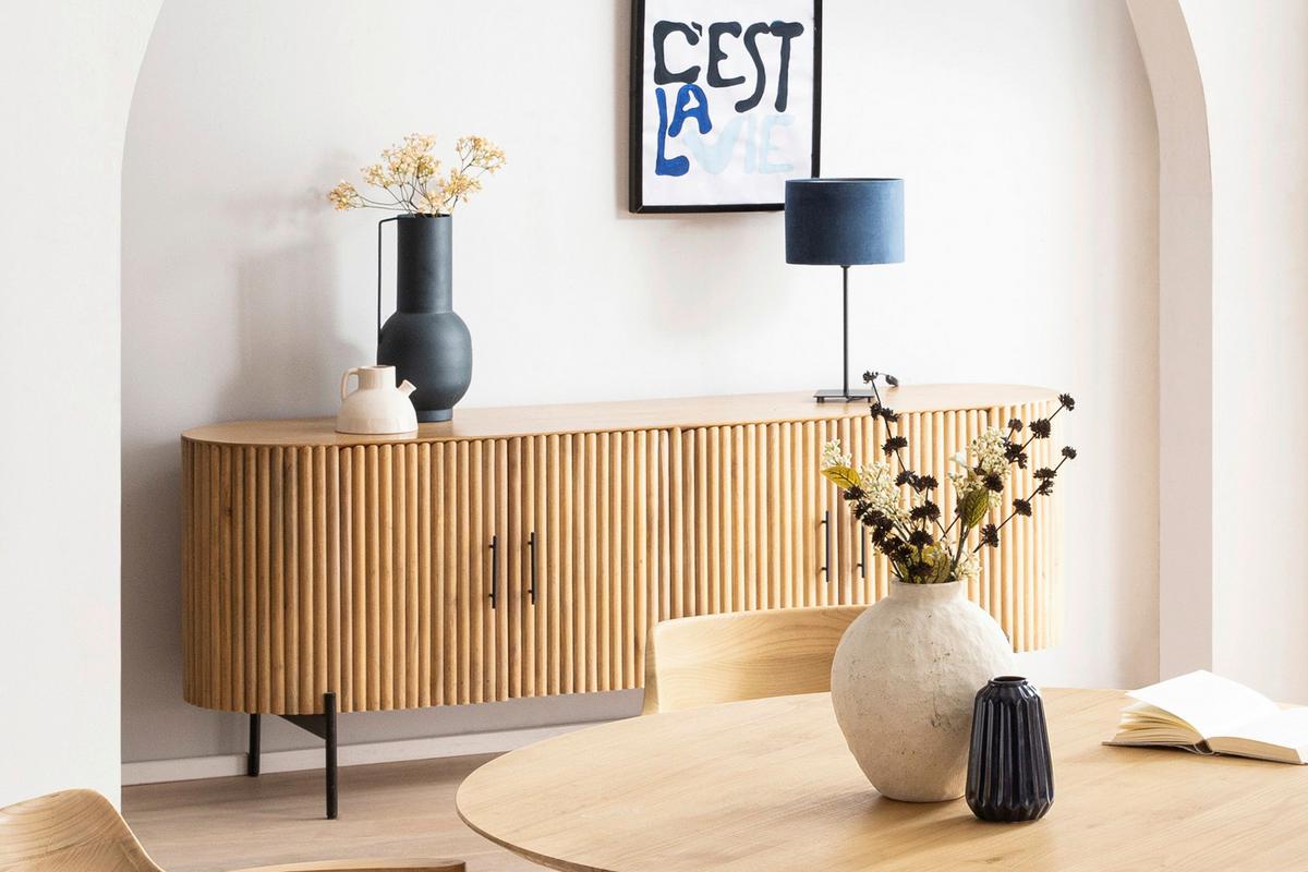 SIDEBOARD Schwarz/Naturfarben B: 190cm - Schwarz/Naturfarben, Design, Holz/Metall (190/76/45cm) - MID.YOU