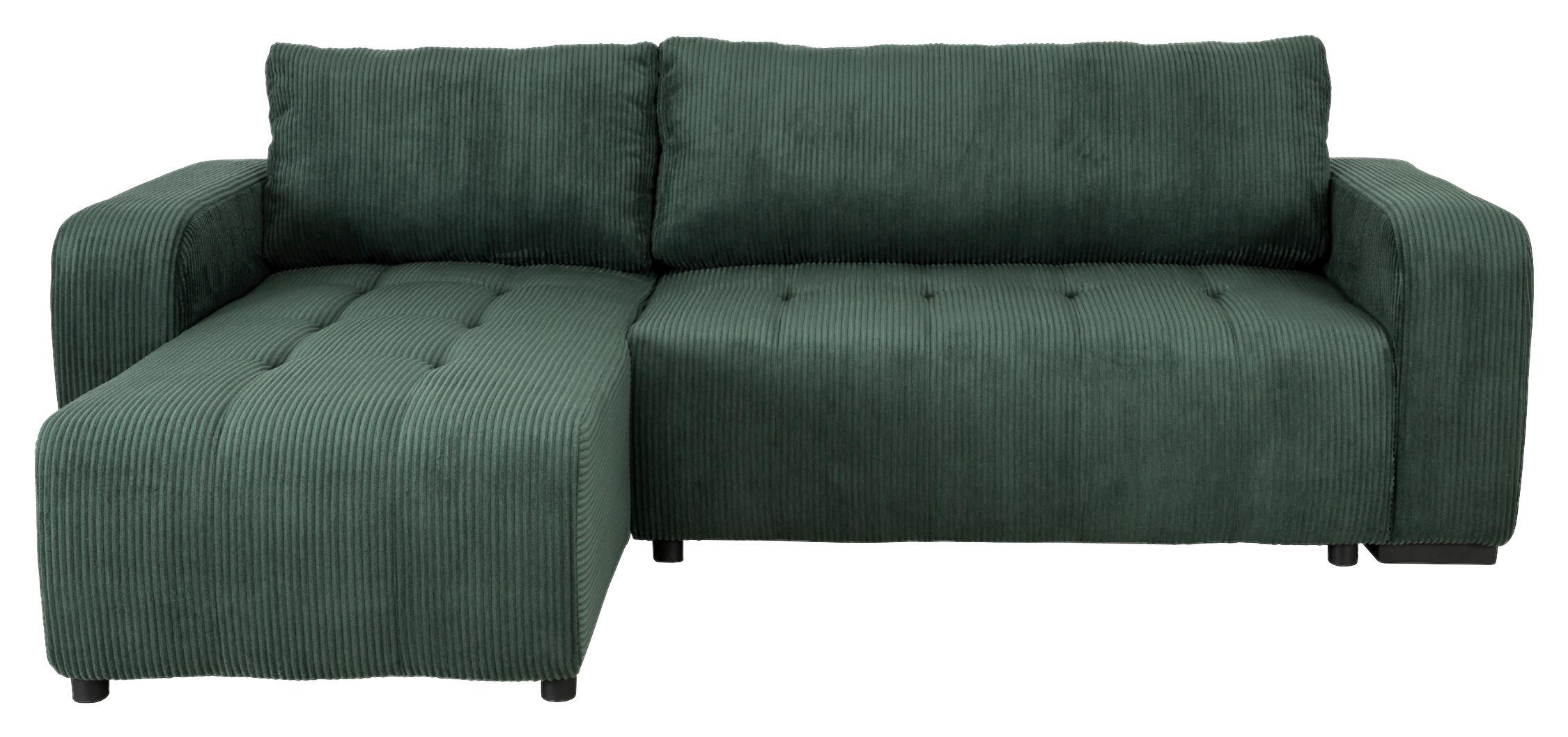 Ecksofa mit Bettfunktion Marseille, waldgrün - Waldgrün/Schwarz, Trend, Holz/Holzwerkstoff (155/240cm)