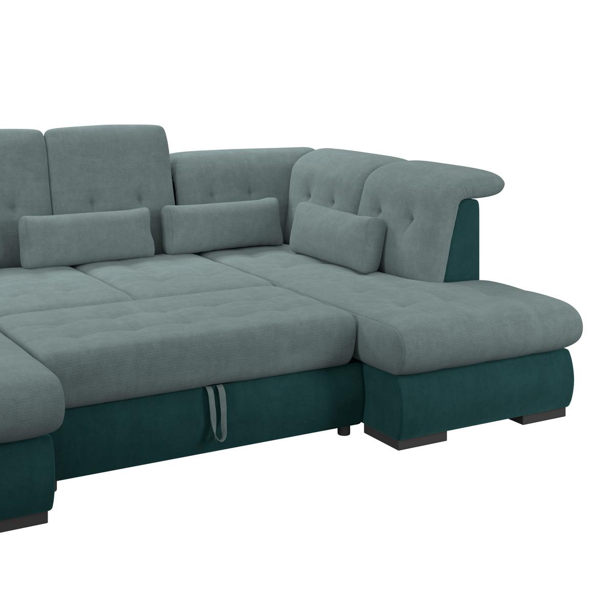 Wohnlandschaft Madera Grün, S: 358x212 cm - Türkis/Schwarz, KONVENTIONELL, Kunststoff/Textil (190/358/212cm)
