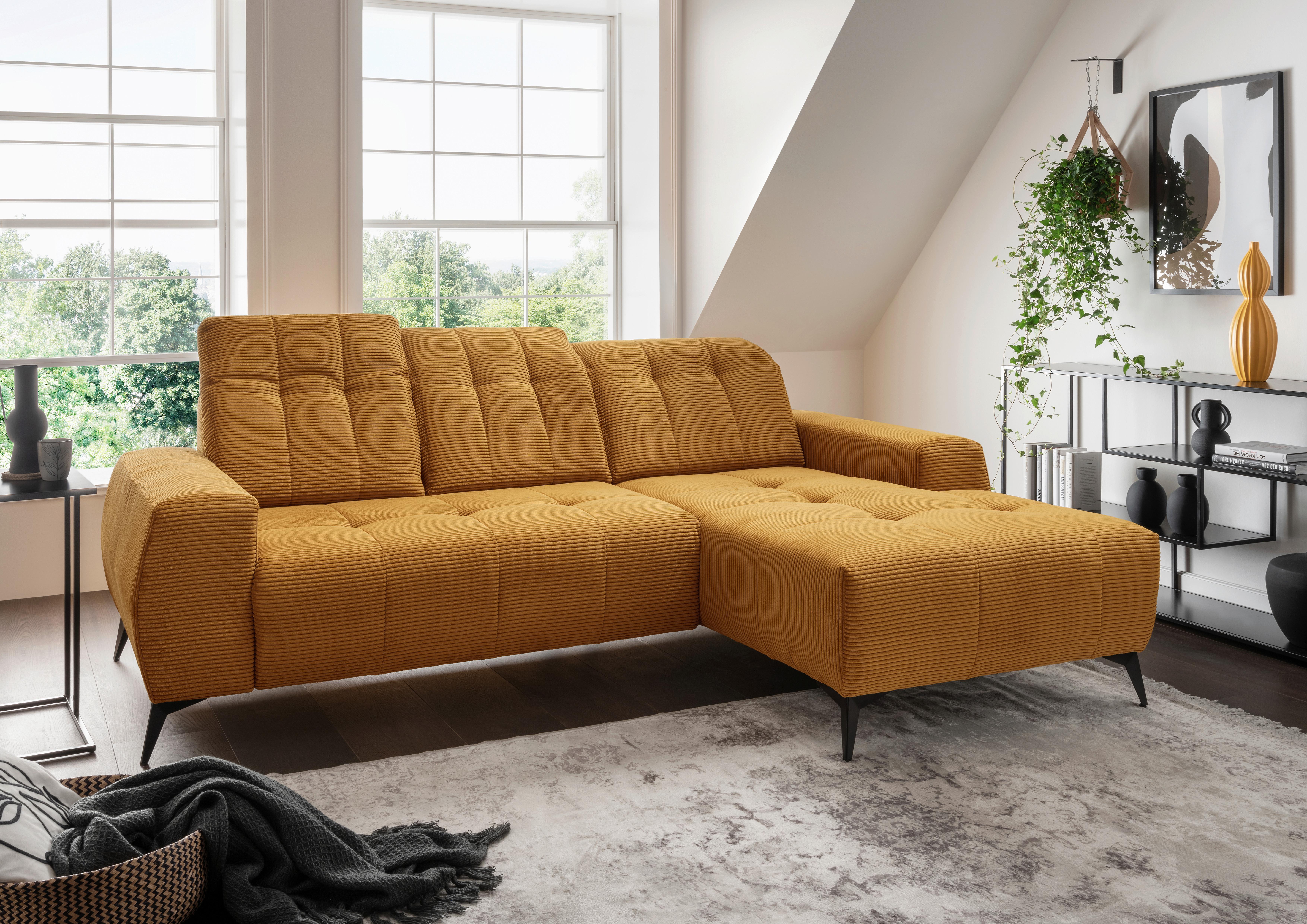 Ecksofa mit USB Anschluss Sano, Goldfarben,s: 258x180 cm - Goldfarben/Schwarz, MODERN, Textil (258/180cm) - Livetastic