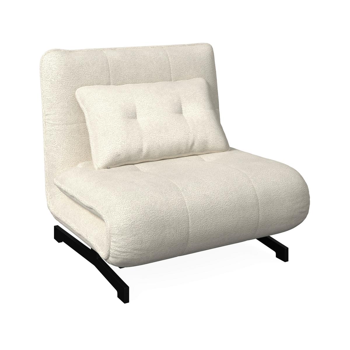 Rozkladacie kreslo LUNA, biele buklé, max.120 kg - čierna/biela, Modern, kov/textil (92/40/66cm) - Bessagi Home