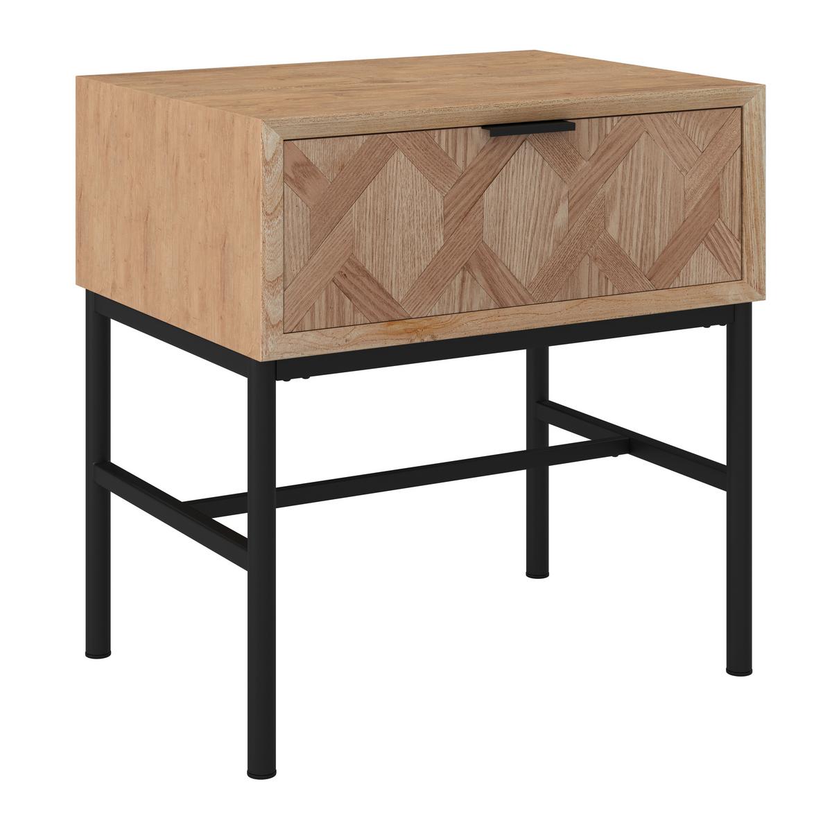 Noční stolek MILANO dyha - černá/barvy jasanu, Moderní, kov/dřevo (47,5/51/36cm) - Bessagi Home