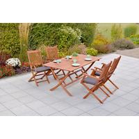 Gartentischgruppe Rio 9 -Teilig. Grau/Naturfarben - Eukalyptusholzfarben/Grau, KONVENTIONELL, Holz/Textil - Gardenson