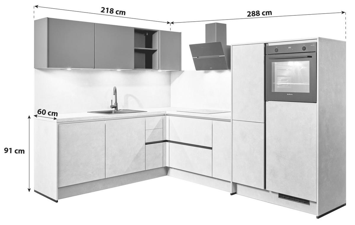 Eckküche Pn100/pn105 - Hellrot/Hellgrau, Basics, Holzwerkstoff (218/288cm) - Pino