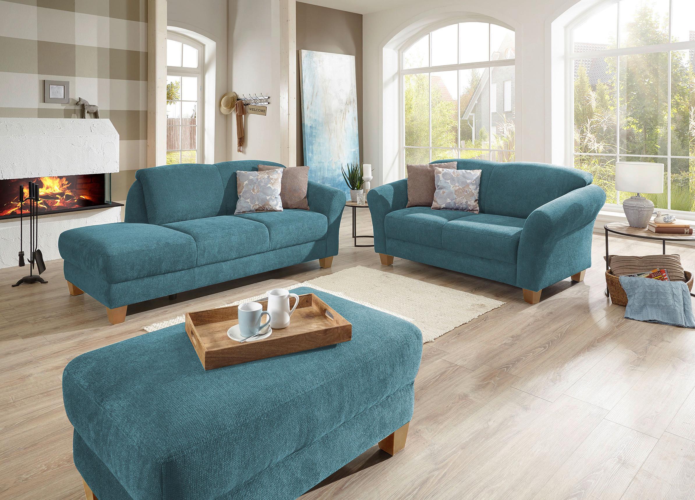 2-Sitzer-Sofa Gotland petrol Rücken echt, 163x84x89 cm - Petrol/Naturfarben, KONVENTIONELL, Textil (163/84/89cm) - Sit & More