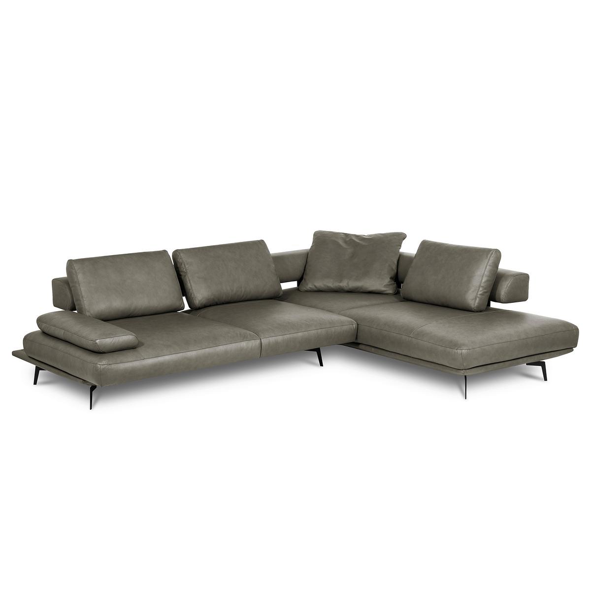 Ecksofa Como Echtleder Grau 306x237 - Schwarz/Grau, Design, Leder (306/237cm) - Livetastic