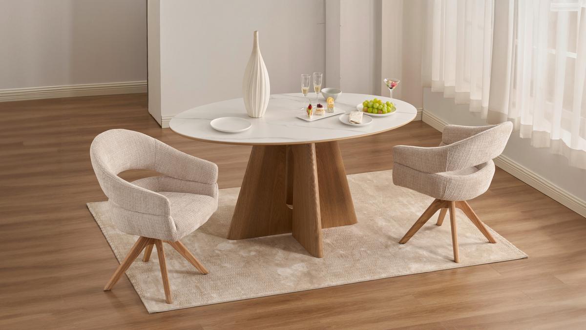 Armlehnstuhl Cleo Beige/Eichefarben B: 58 cm - Eichefarben/Beige, MODERN, Holz/Textil (58/85/62cm) - Livetastic