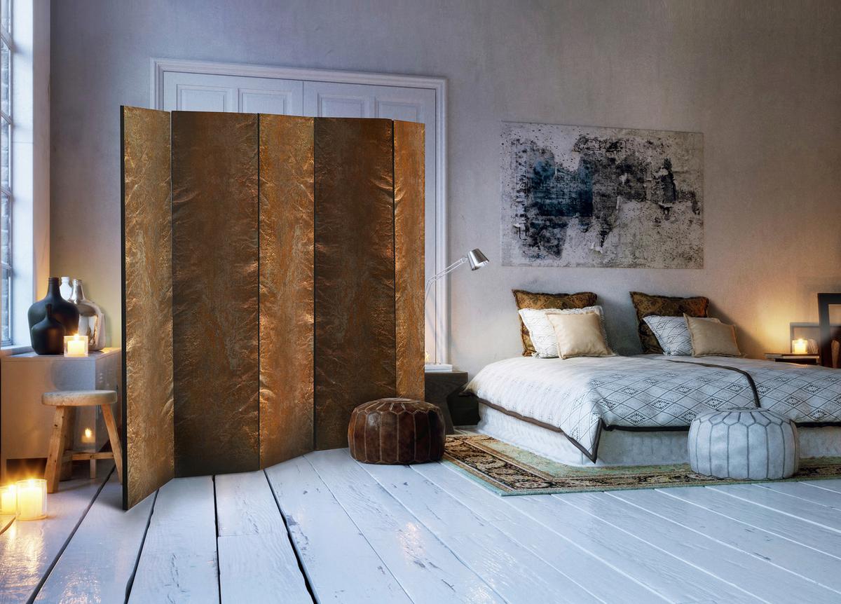 Paravent Braun Goldfarben B: 225 cm - Goldfarben/Braun, Basics, Holz/Kunststoff (225/172/3cm) - artgeist