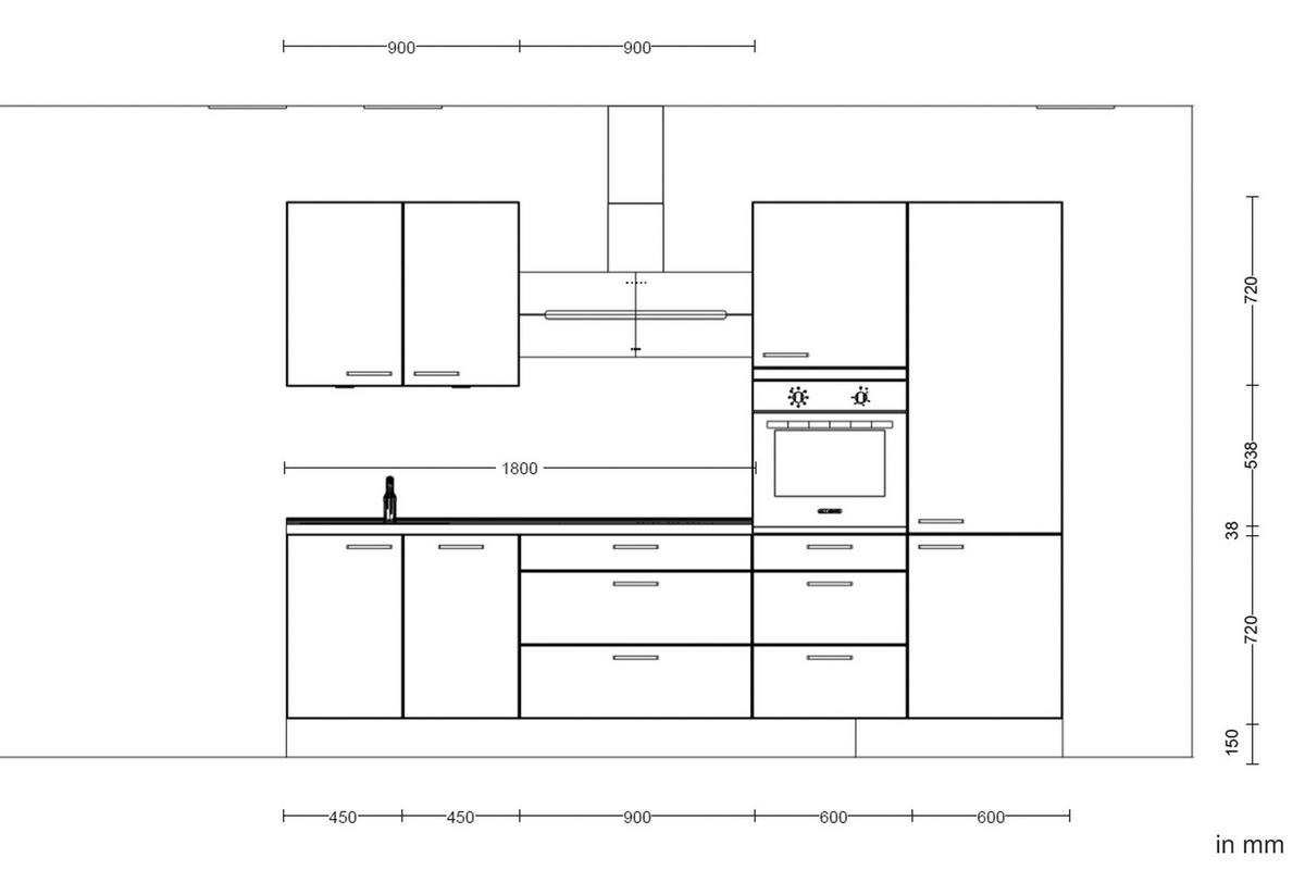 Kuchyńská linka 300 cm, minerální zelená,ultra matná - barvy dubu/černá, Moderní, kov/kompozitní dřevo (300cm) - Nobilia