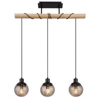 Hängeleuchte 15657-3h - Klar/Schwarz, Natur, Glas/Holz (78/15/120cm) - Globo